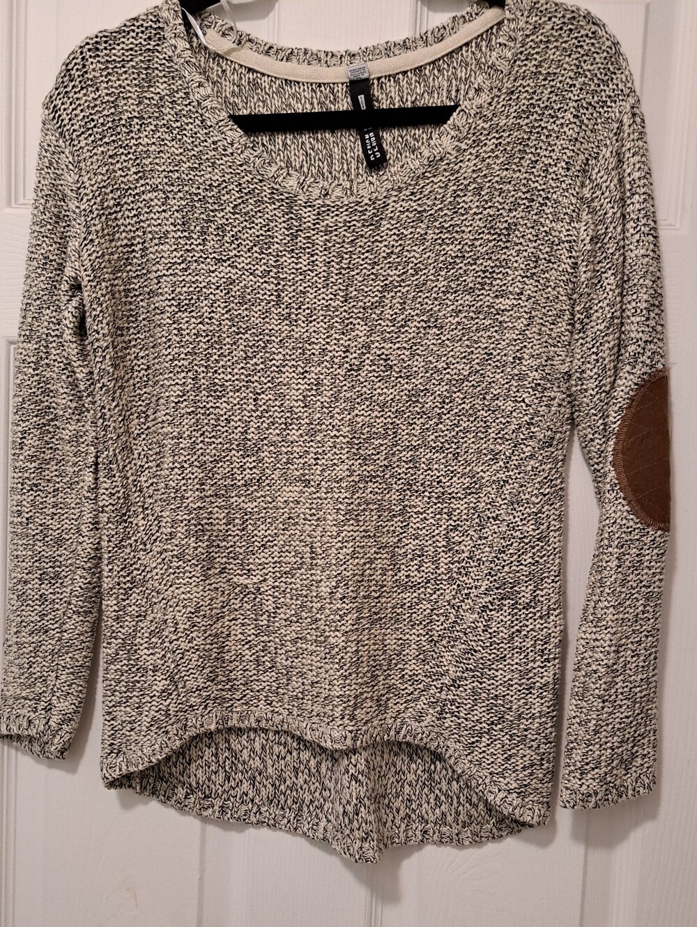 Design Lab Scoop Neck Sweater with Brown Elbow Patch